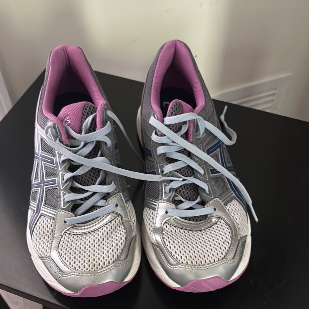 Asics Gray and Pink Athletic Shoes with Breathable Mesh